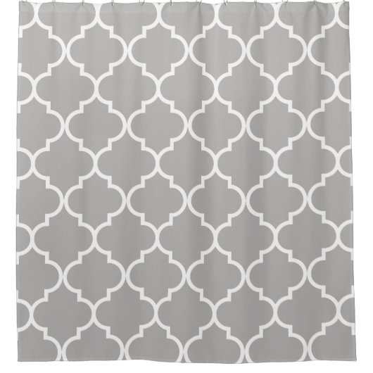 Grey and White Moroccan Trellis Quatrefoil Douchegordijn (Voorkant)