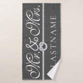 Grey and White Mr. en Mrs Rope Custom Bath Towel Badhanddoek (Badhanddoek)
