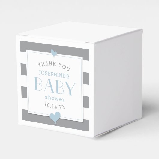 Grey and White Stripe Blue Heart Baby shower Bedankdoosjes (Voorkant Zijde)