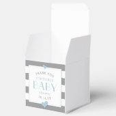 Grey and White Stripe Blue Heart Baby shower Bedankdoosjes (Geopend)