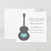 Grey/Aqua Guitar Heart Save the Date Invitation (Devant / Derrière)