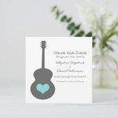 Grey/Aqua Guitar Heart Save the Date Invitation (Debout devant)