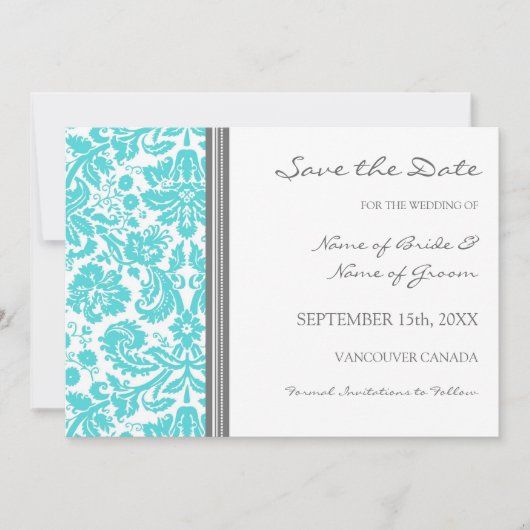 Grey Aqua Wedding Enregistrer la carte Date (Devant)