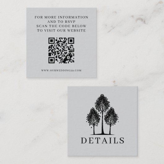 Grey Aspen Tree Wedding QR Informatiekaartje (Voorkant / Achterkant)