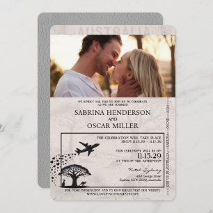 Grey Australia Passport Wedding Invitation Kaart