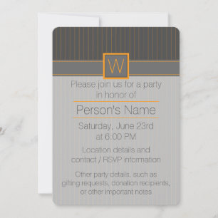 Grey avec Orange Pinstripes Party Invitation