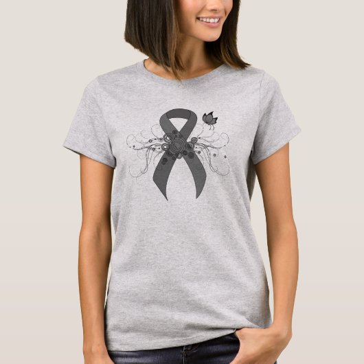 Grey Awareness Ribbon with Butterfly T-shirt (Voorkant)