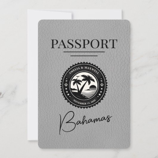Grey Bahamas Passport bruiloft uitnodiging (Achterkant)