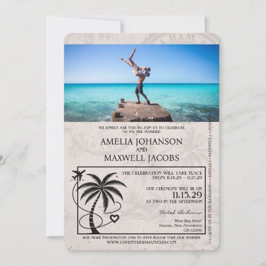 Grey Bahamas Passport bruiloft uitnodiging (Voorkant)