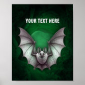 Grey Bat Wings Spread Spooky Green Cave Black Poster (Voorkant)