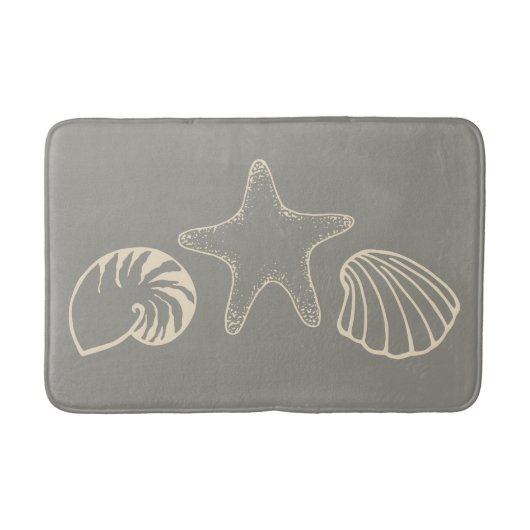 Grey Beach Seashell Nautische Badkamer Tapijt Badm Badmat (Voorkant)