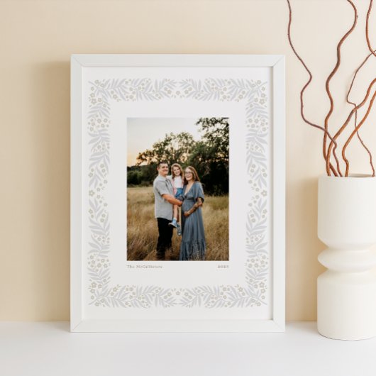 Grey Beige Folk Art Floral Lijst met aangepaste te Poster