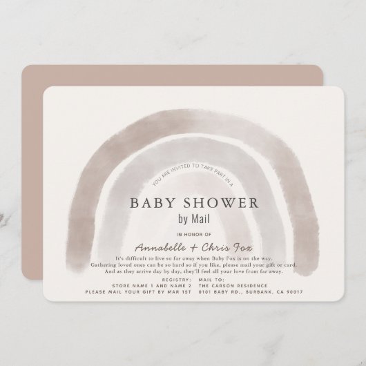 Grey Beige Rainbow Waterverf Baby shower per post Kaart (Voorkant / Achterkant)