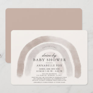 Grey Beige Rainbow Waterverf Drive-by Baby shower Kaart