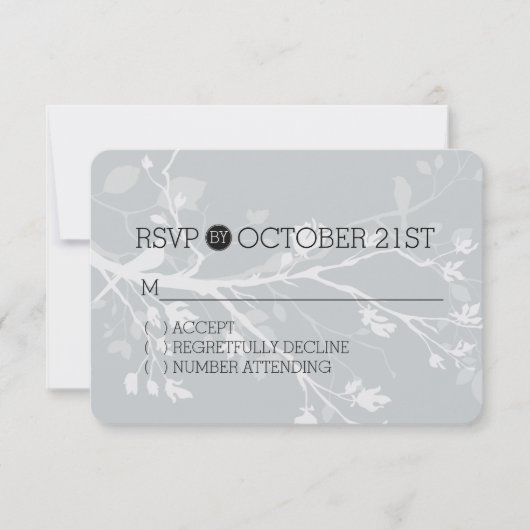 Grey Bird Branches RSVP Kaartje (Voorkant)