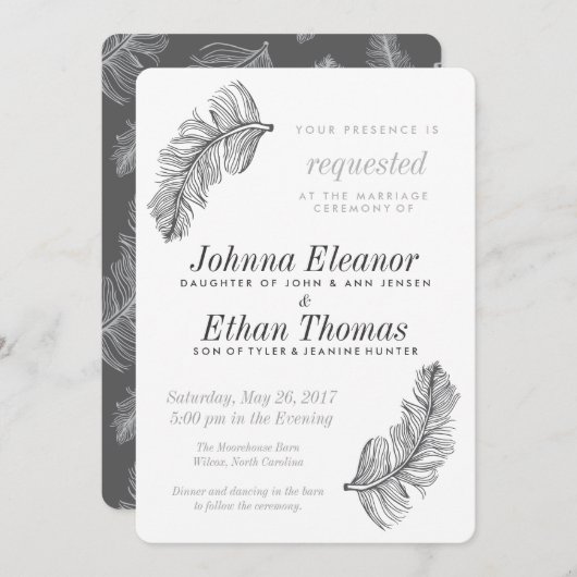 Grey Birds of a Feather Uitnodigingen voor een bru (Voorkant / Achterkant)