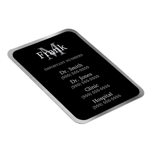 Grey Black and White Important Phone Numbers Magneet (Rechterzijde)
