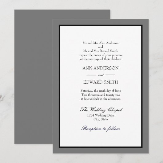 Grey Black Border Beide Parents Weddenschap Kaart (Voorkant / Achterkant)