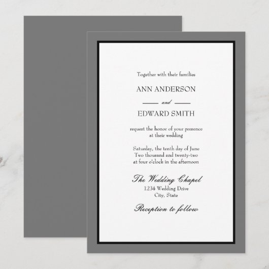 Grey Black Border - Families Wedding Invitation Kaart (Voorkant / Achterkant)