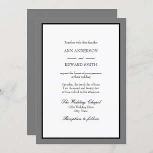 Grey Black Border - Families Wedding Invitation Kaart