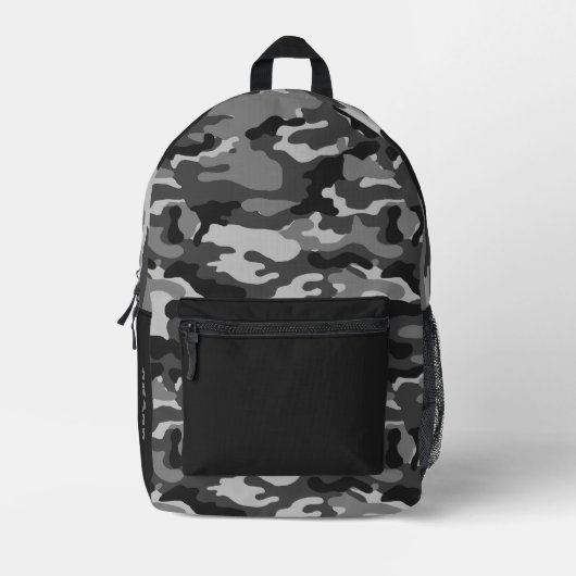 Grey Black Camoflauge Boys School Bedrukte Rugzak (Voorkant)