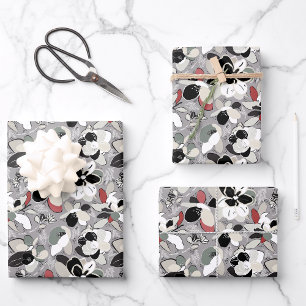 Grey Black Floral Winter Magnolia Inpakpapier Vel