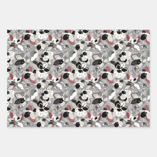 Grey Black Floral Winter Magnolia Inpakpapier Vel (Voorkant)