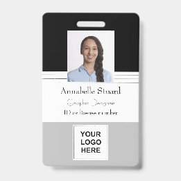 Grey Black Lined Name fotomedewerker bedrijf Badge