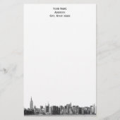 Grey Black NYC Skyline Etch 01 Stationery Briefpapier (Voorkant)