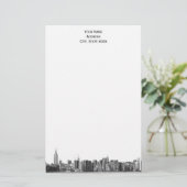Grey Black NYC Skyline Etch 01 Stationery Briefpapier (Staand voorkant)