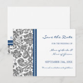 Grey Blue Damask Save the Date Wedding Briefkaart (Voorkant / Achterkant)