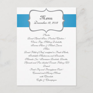 Grey & Blue Paisley patroon op het huwelijksmenu v Briefkaart
