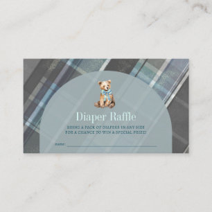 Grey & Blue Plaid Teddy Bear Luier Raffle Ticket Informatiekaartje