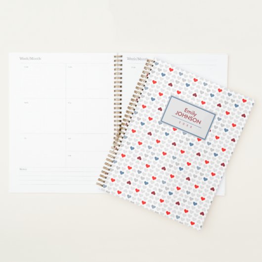 Grey Blue Red Heart Pattern  (Devant avec enveloppe)