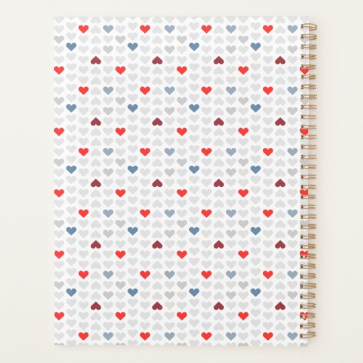 Grey Blue Red Heart Pattern Planner (Achterkant)