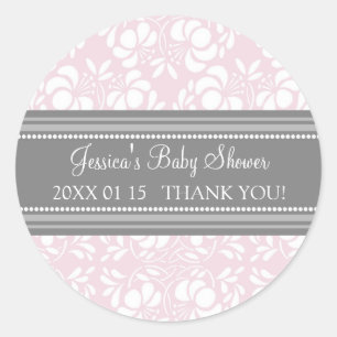 Grey Blush Damask Baby shower Favor Stickers