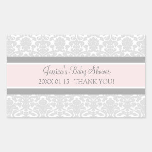 Grey Blush Damask Baby shower Favor Stickers