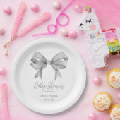 Grey Bow Boy Baby shower Papieren Bordje (Feest)