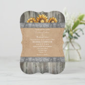 Grey Brown Rustic Sunflower Wedding Invite Kaart (Staand voorkant)