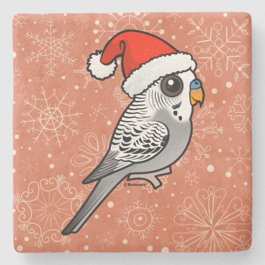Grey Budgie Santa Claus Stenen Onderzetter (Voorkant)