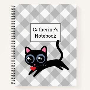Grey Buffalo Plaid Black Kitty Cat Notitieboek