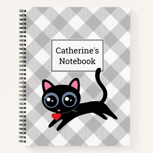 Grey Buffalo Plaid Black Kitty Cat Notitieboek (Voorkant)