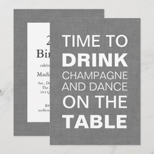 Grey Burlap Invitation 21e anniversaire (Devant / Derrière)