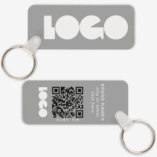 Grey Business Logo & QR Code, Bedrijf Horizontaal Sleutelhanger