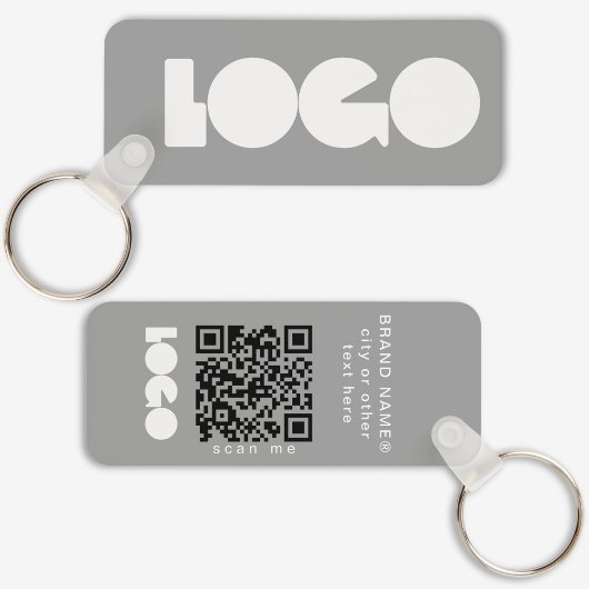 Grey Business Logo & QR Code, Bedrijf Horizontaal Sleutelhanger
