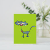 Grey Cartoon Cat Briefkaart (Staand voorkant)
