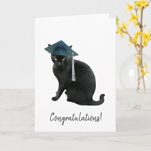 Grey Cat Afstuderen Kaart (Gele Bloem)