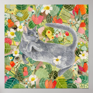 Grey Cat in het poster van de Strawberry Patch