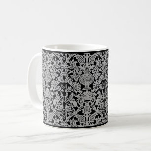 Grey Cats and Crowns Damask Coffee Mok