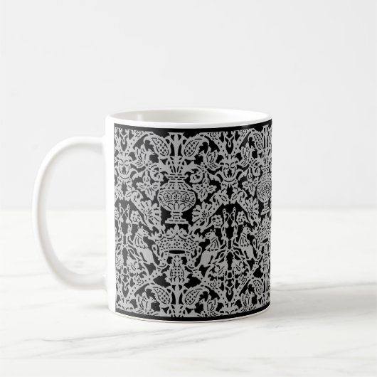 Grey Cats and Crowns Damask Coffee Mok (Links)